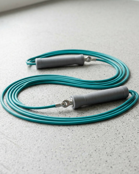 Roomiva Flexturn TPU Jump Rope Adjustable to 8.8 ft Teal Gray - Lifestyle view