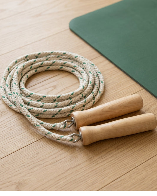 Roomiva Mapleloop Braided Cotton Jump Rope 9.2 ft Natural Green - Lifestyle view
