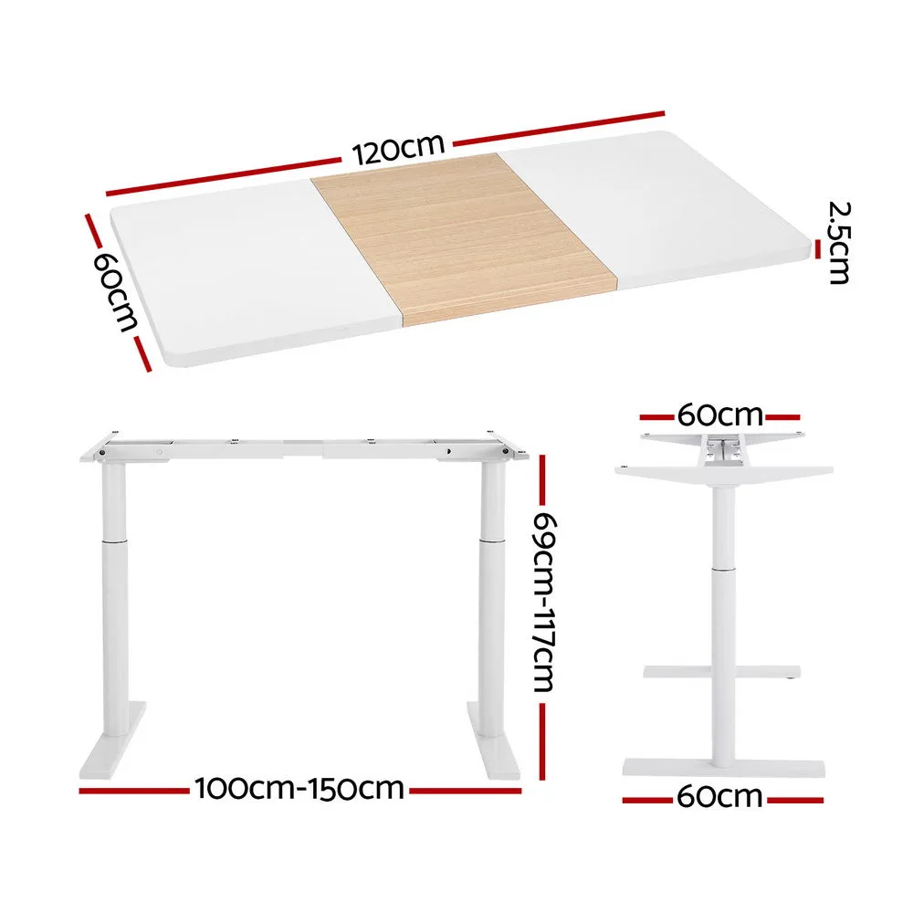 120cm Standing Desk Motorised Electric Dual Motor Splice White Pine - White & Pine