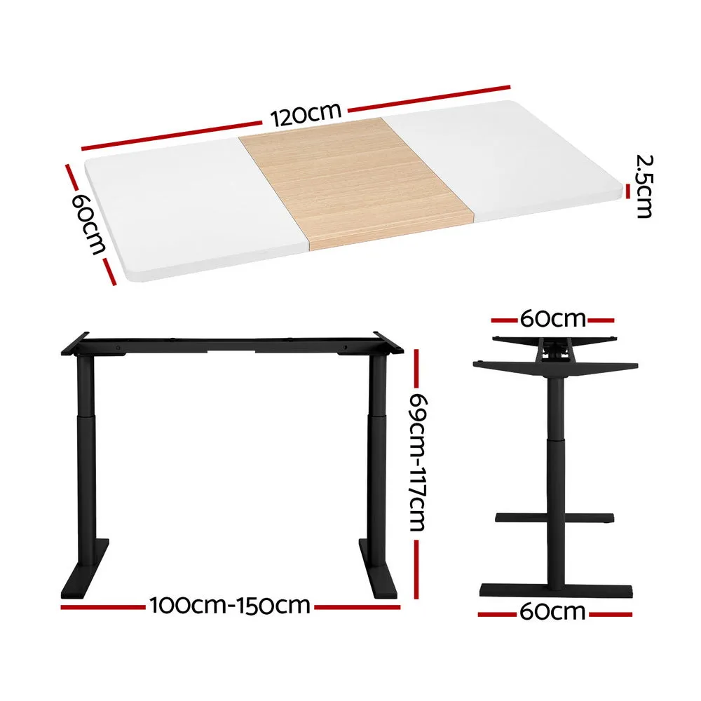 120cm Standing Desk Motorised Electric Dual Motor - White & Pine