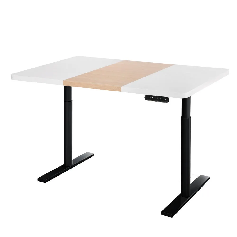 120cm Standing Desk Motorised Electric Dual Motor - White & Pine