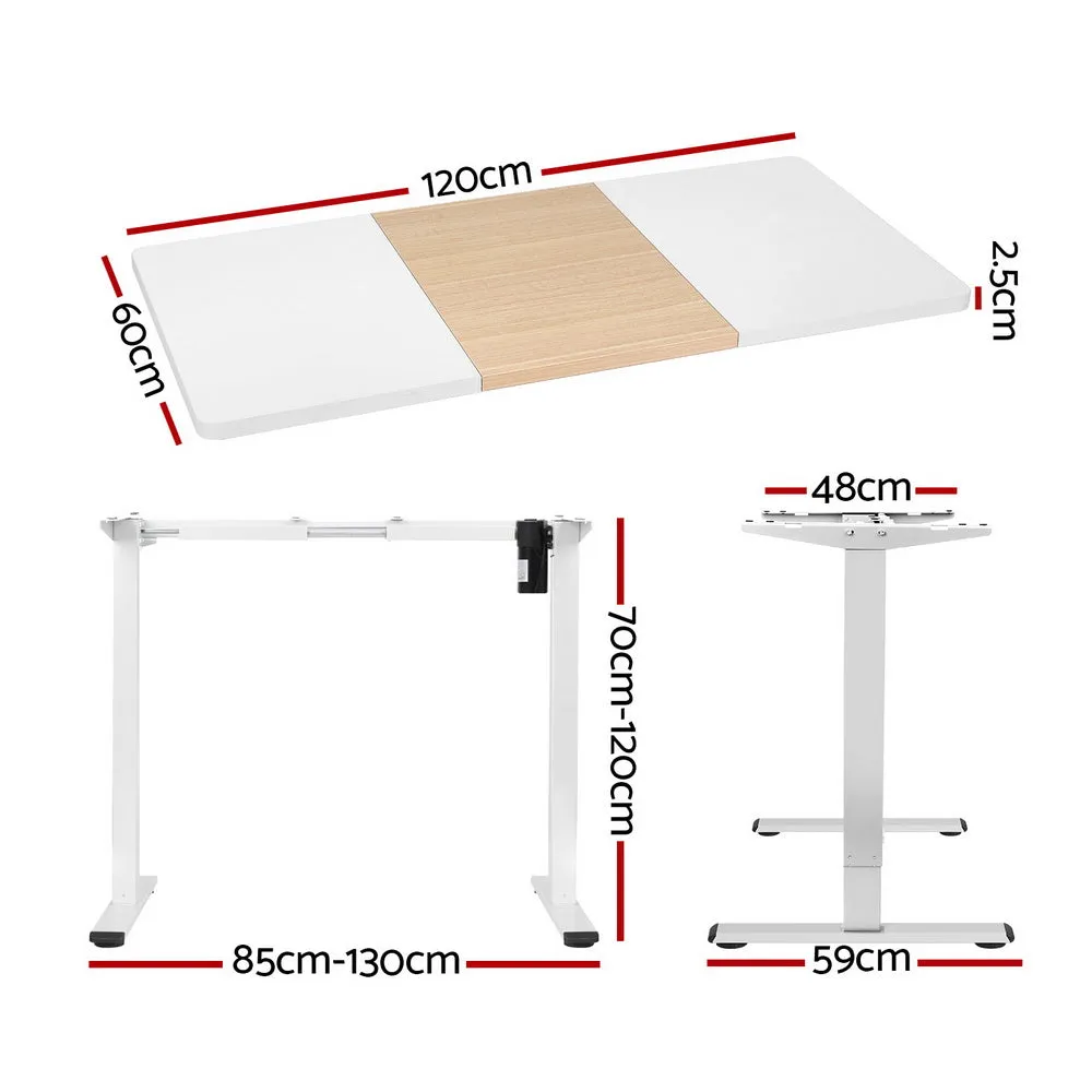 120cm Standing Desk Motorised Sit Stand Desks - White & Pine