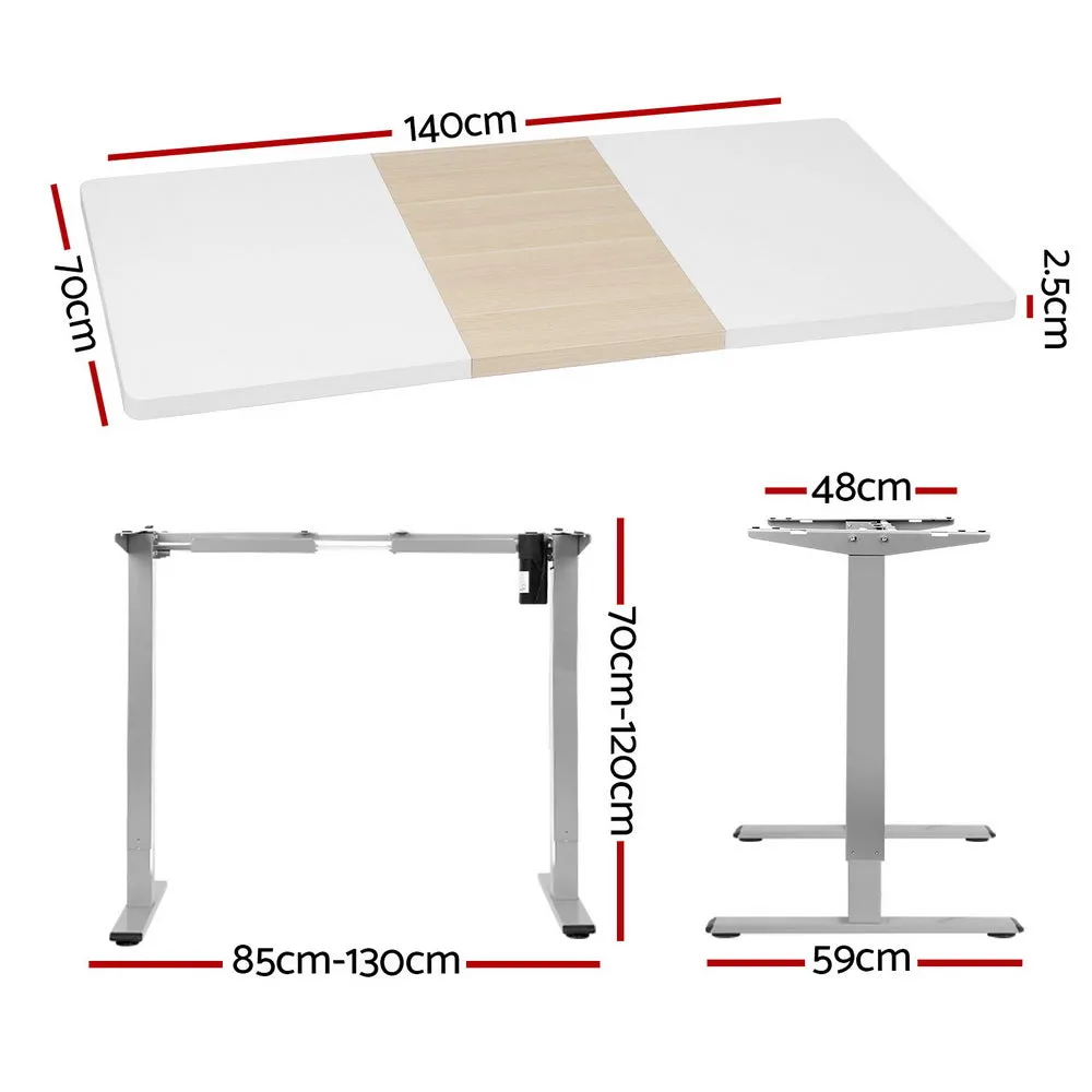 140cm Standing Desk Electric Sit Stand Desks - White & Pine