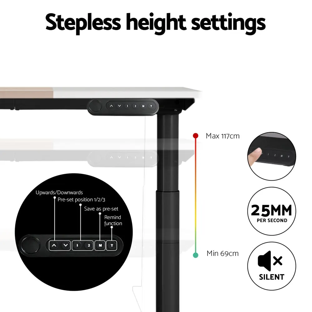 140cm Standing Desk Motorised Electric Dual Motor - White & Pine