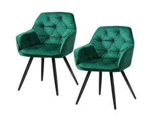 2 Calivia Dining Chairs Kitchen Chairs Upholstered Velvet Green