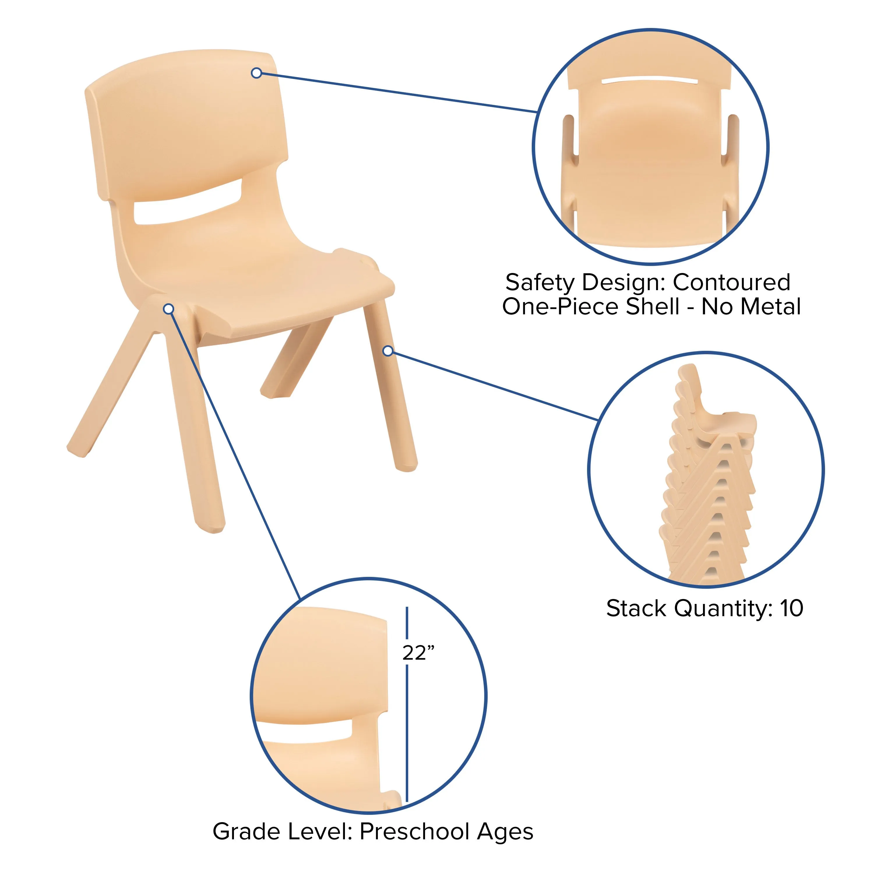 2 Pack Plastic Stackable School Chair with 12" Seat Height