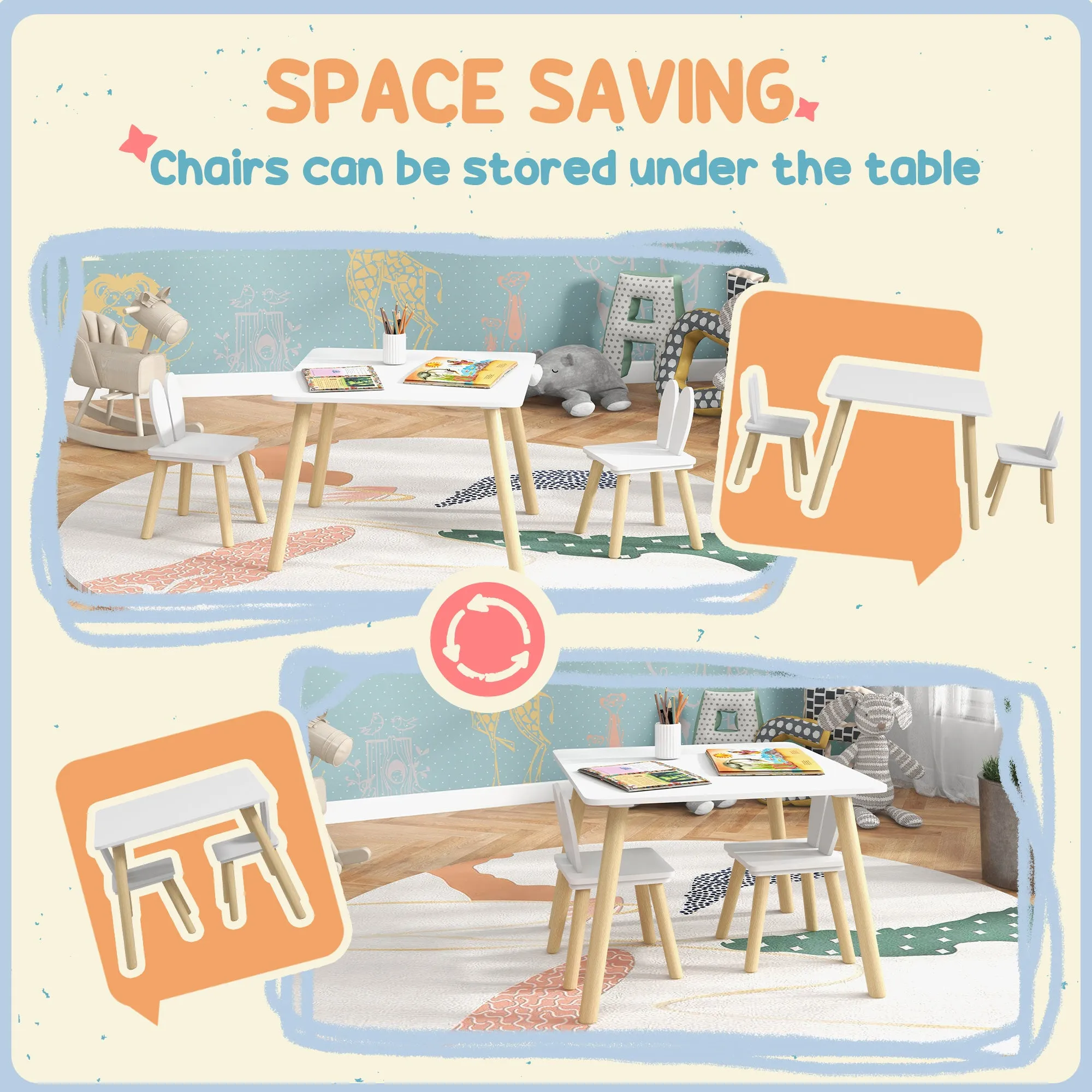 3 Pieces Toddler Table and Chair Set for Nursery, Playroom, Classroom