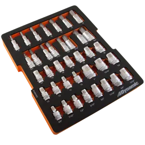 38 Piece Chrome Laser-Etched Socket Set, 1/2" Drive, with Foam Tool Organizer