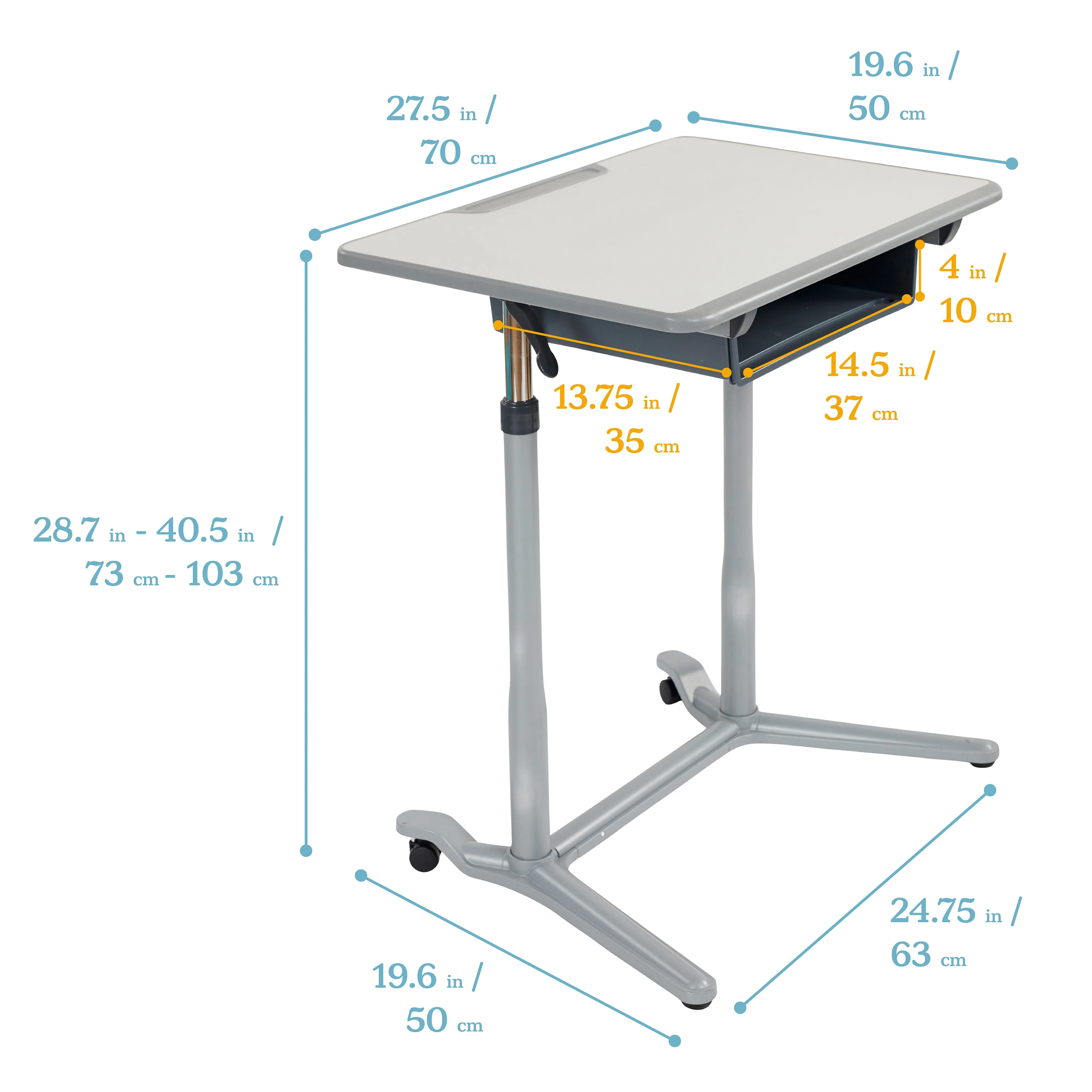 3S Mobile Desk, Sit Stand and Store, Adjustable, Open Front Desk, Grey