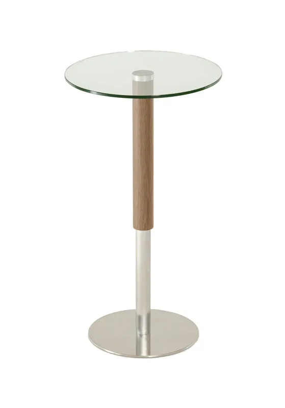 44" Veneer  Glass  And Steel Round Bar Table