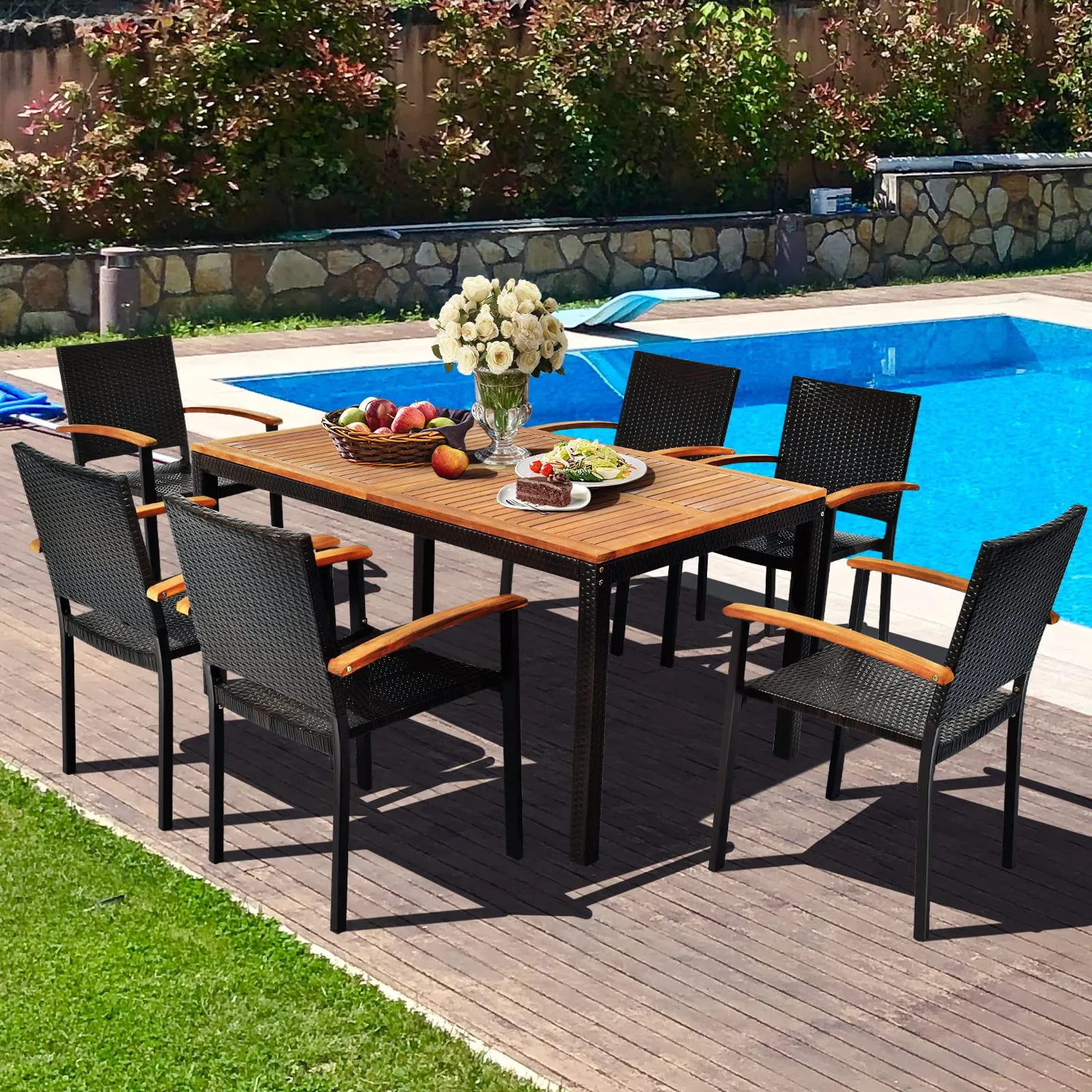 7 Pieces Outdoor Patio Dining Set, Patiojoy Outdoor Conversation Set