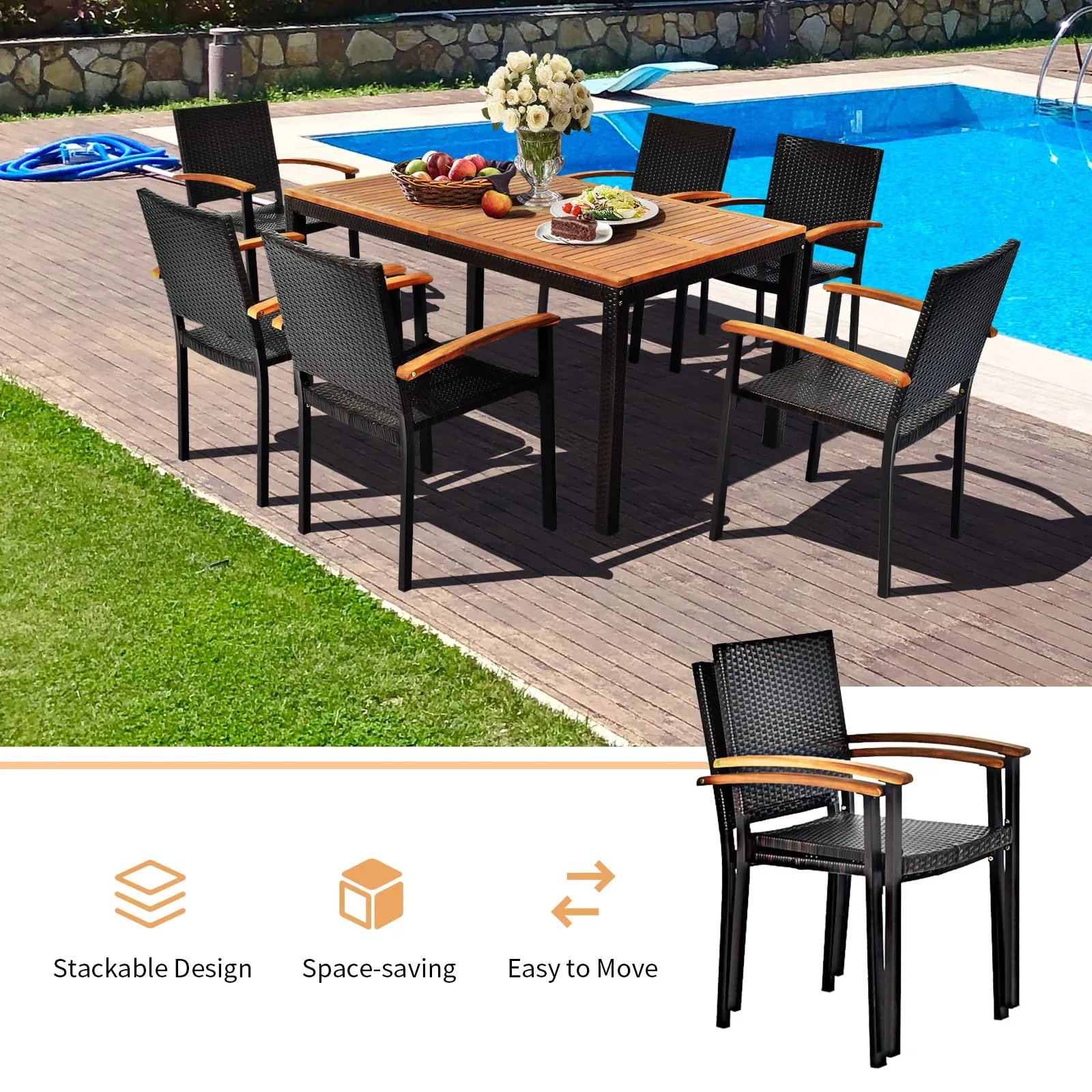 7 Pieces Outdoor Patio Dining Set, Patiojoy Outdoor Conversation Set