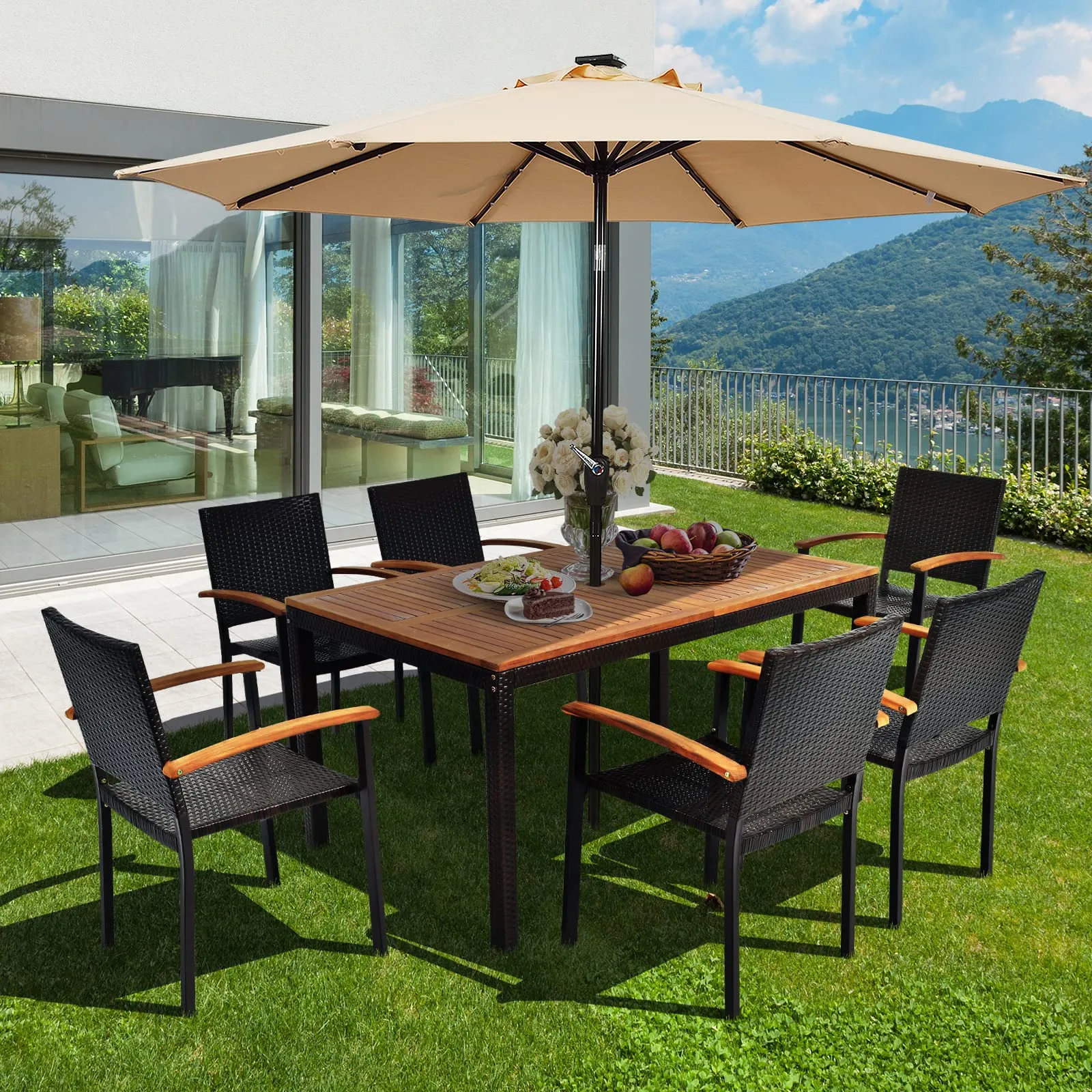 7 Pieces Outdoor Patio Dining Set, Patiojoy Outdoor Conversation Set