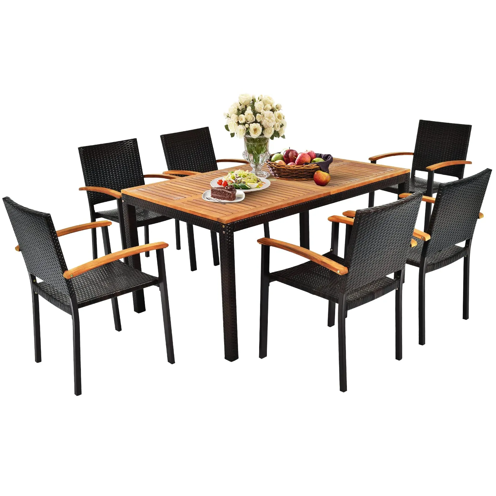 7 Pieces Outdoor Patio Dining Set, Patiojoy Outdoor Conversation Set