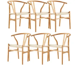 Anemone Set of 6 Wishbone Dining Chair Beech Timber Replica Hans Wenger Natural