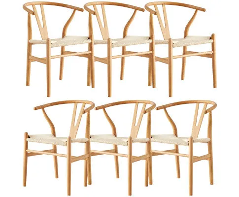 Anemone Set of 6 Wishbone Dining Chair Beech Timber Replica Hans Wenger Natural