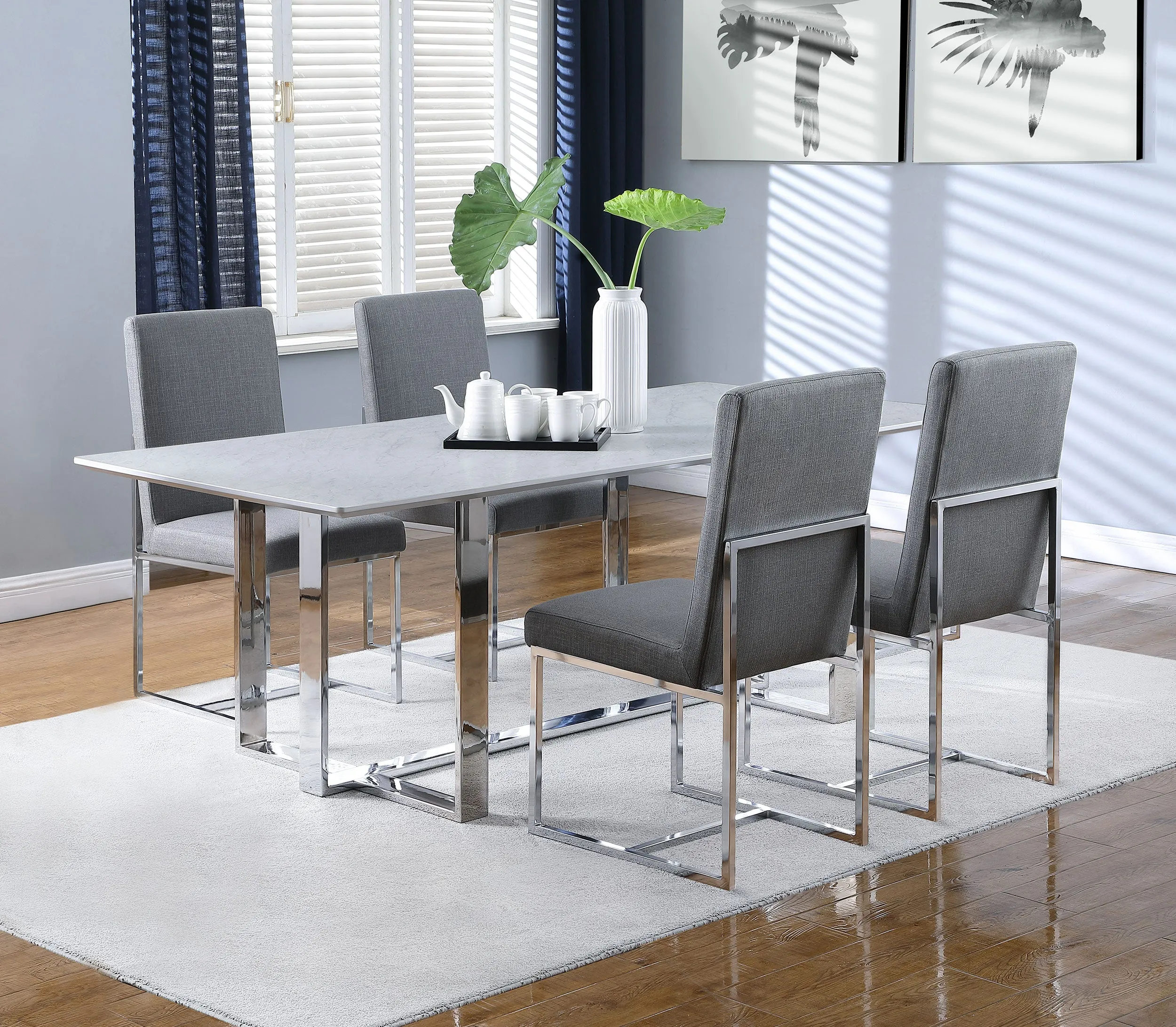 Annika Rectangular Dining Set White and Chrome