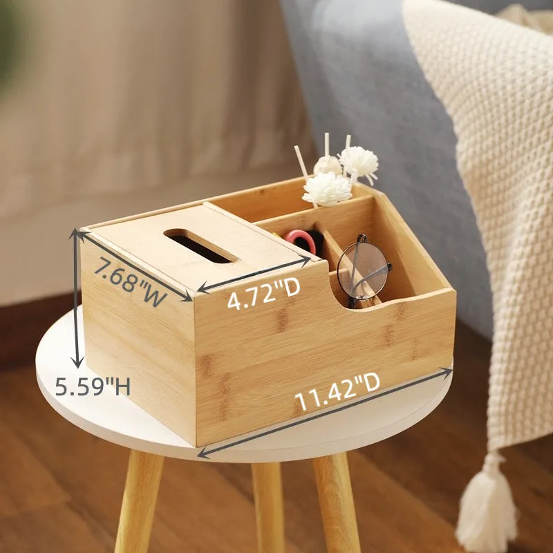 Bamboo Tissue Box With Compartments