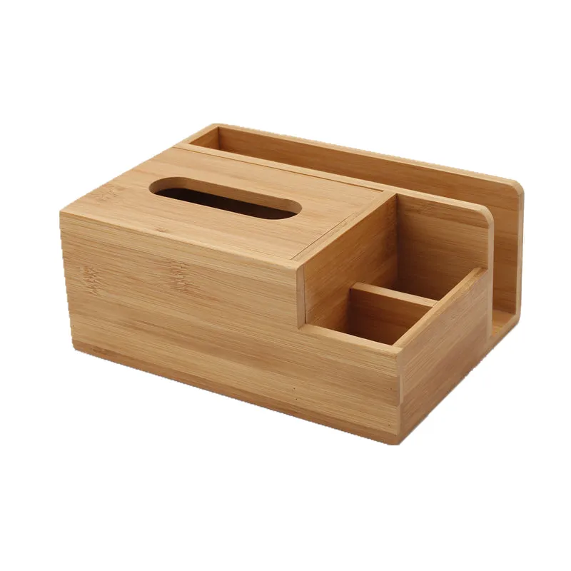 Bamboo Tissue Box With Compartments