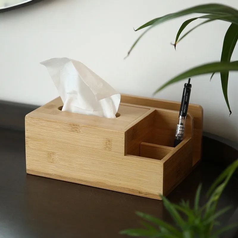 Bamboo Tissue Box With Compartments