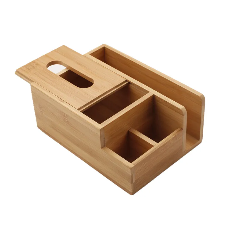 Bamboo Tissue Box With Compartments