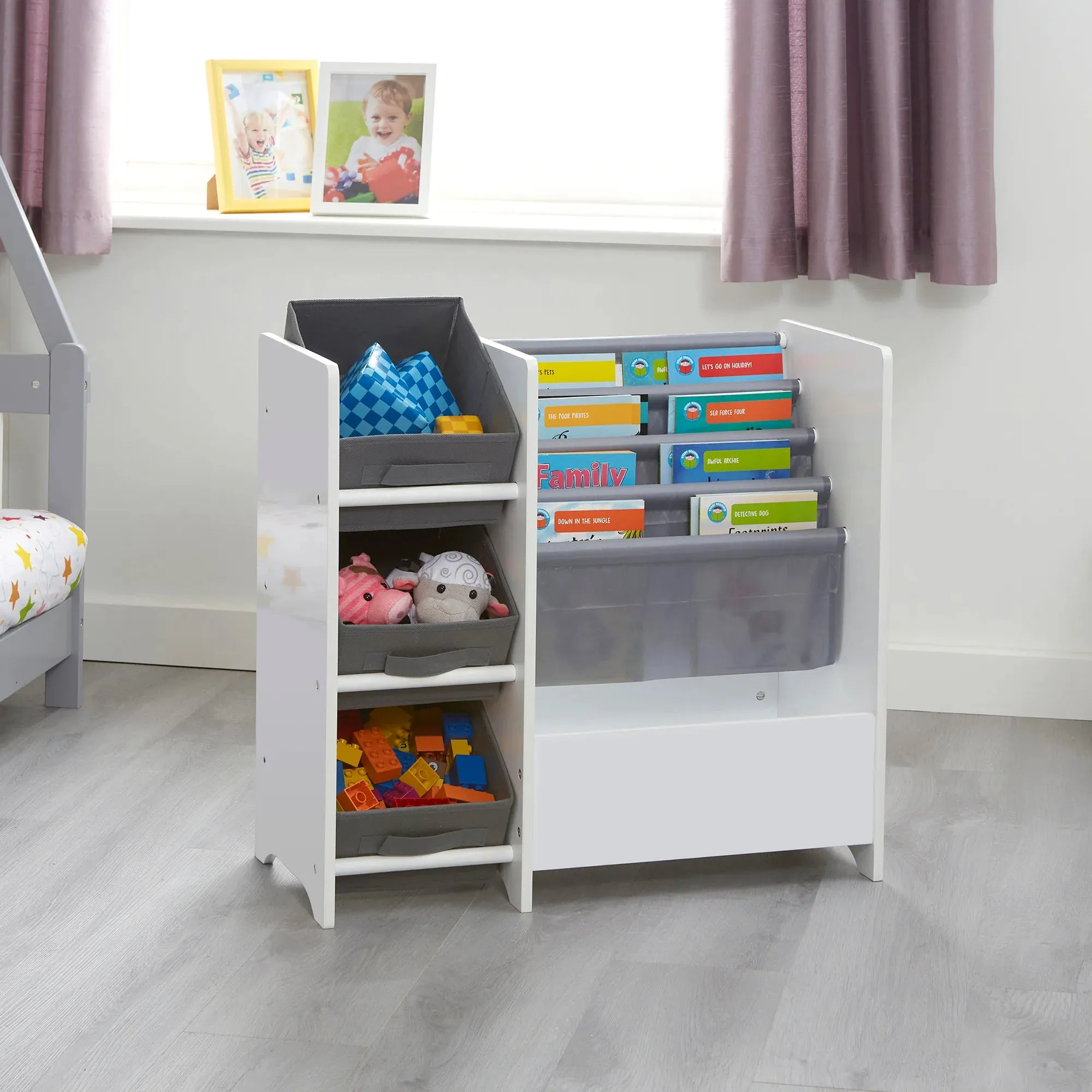 Book Display with Storage Bins - White