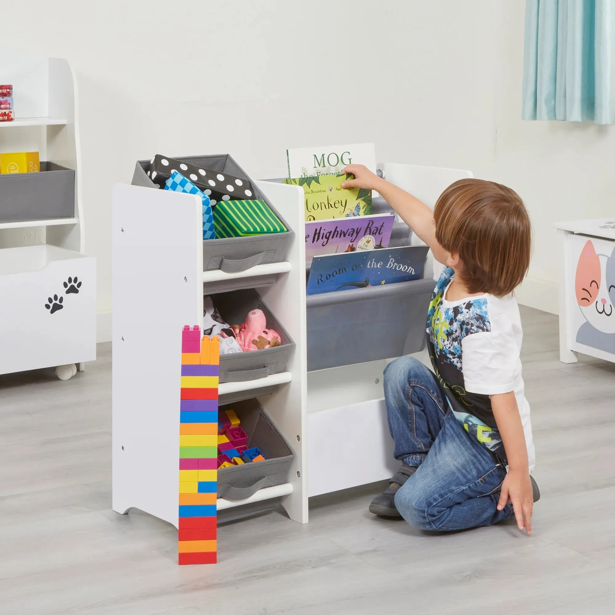 Book Display with Storage Bins - White