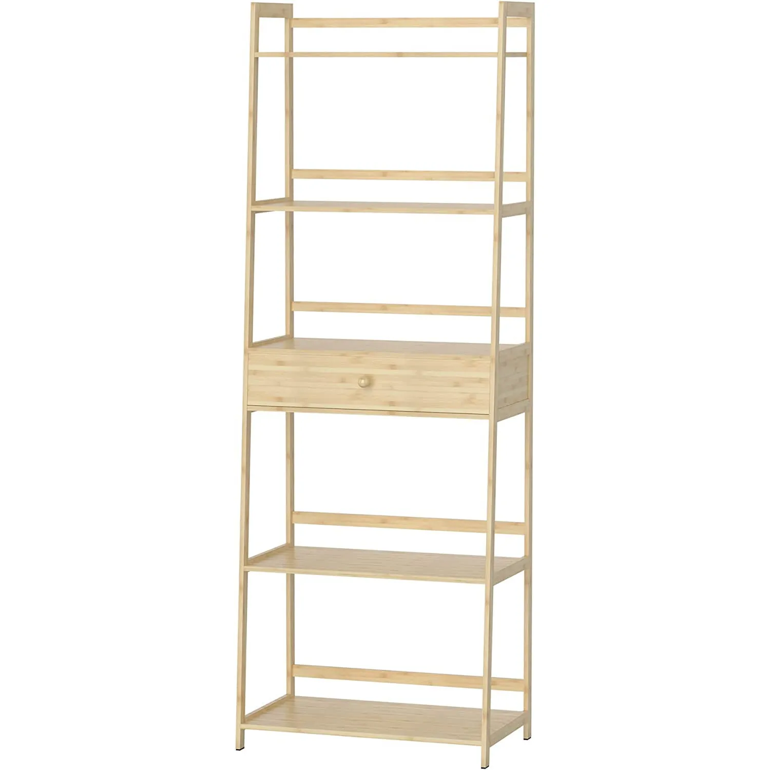 Bookshelf, Ladder Shelf with Drawers, 5 Tier Tall Bookcase, Modern Open Book Case for Bedroom, Living Room, Office, Natural