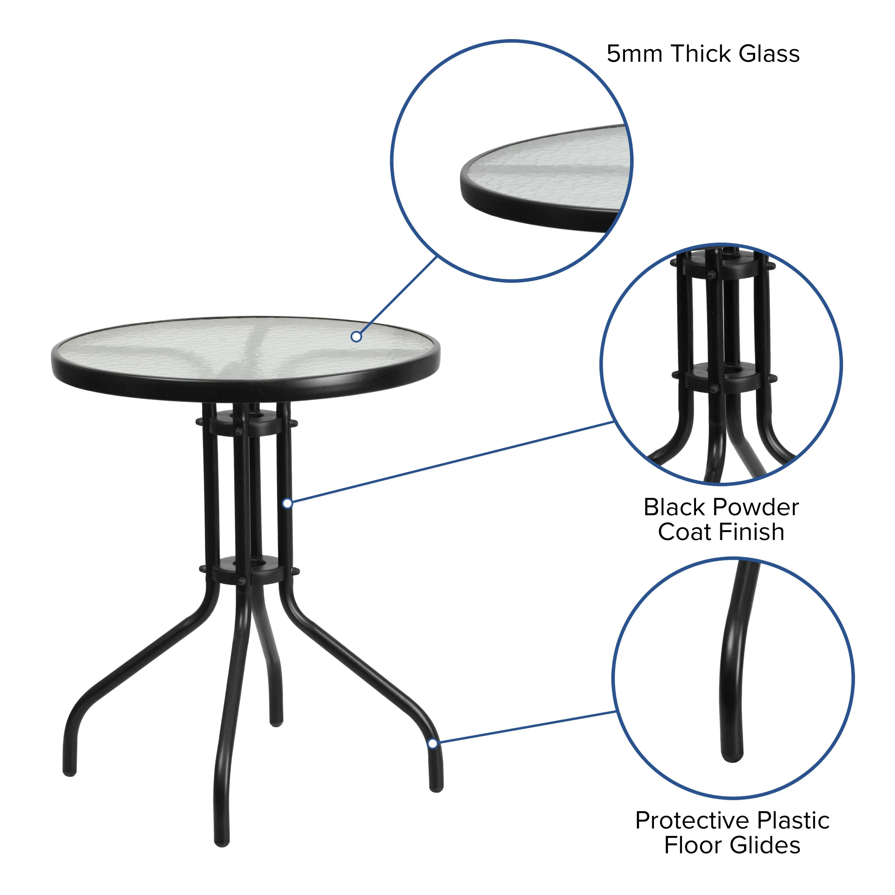 Brazos 3 Piece Outdoor Patio Dining Set - Tempered Glass Patio Table, 2 Flex Comfort Stack Chairs