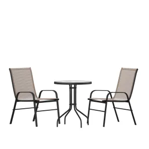 Brazos 3 Piece Outdoor Patio Dining Set - Tempered Glass Patio Table, 2 Flex Comfort Stack Chairs