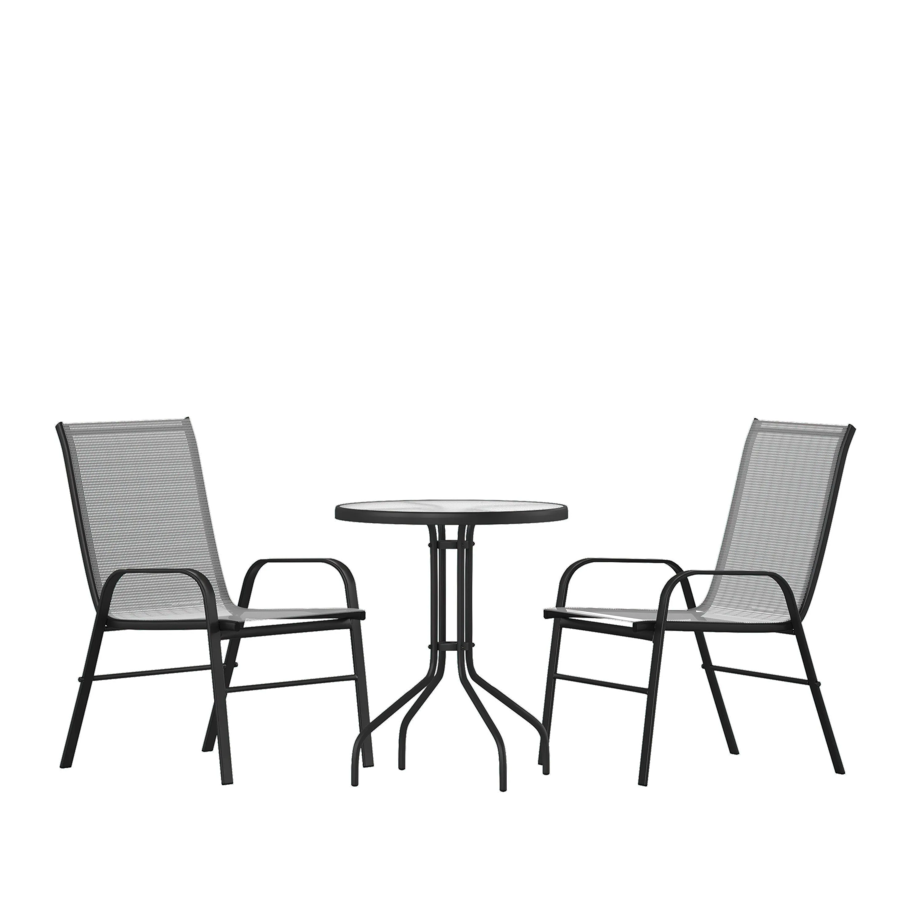 Brazos 3 Piece Outdoor Patio Dining Set - Tempered Glass Patio Table, 2 Flex Comfort Stack Chairs