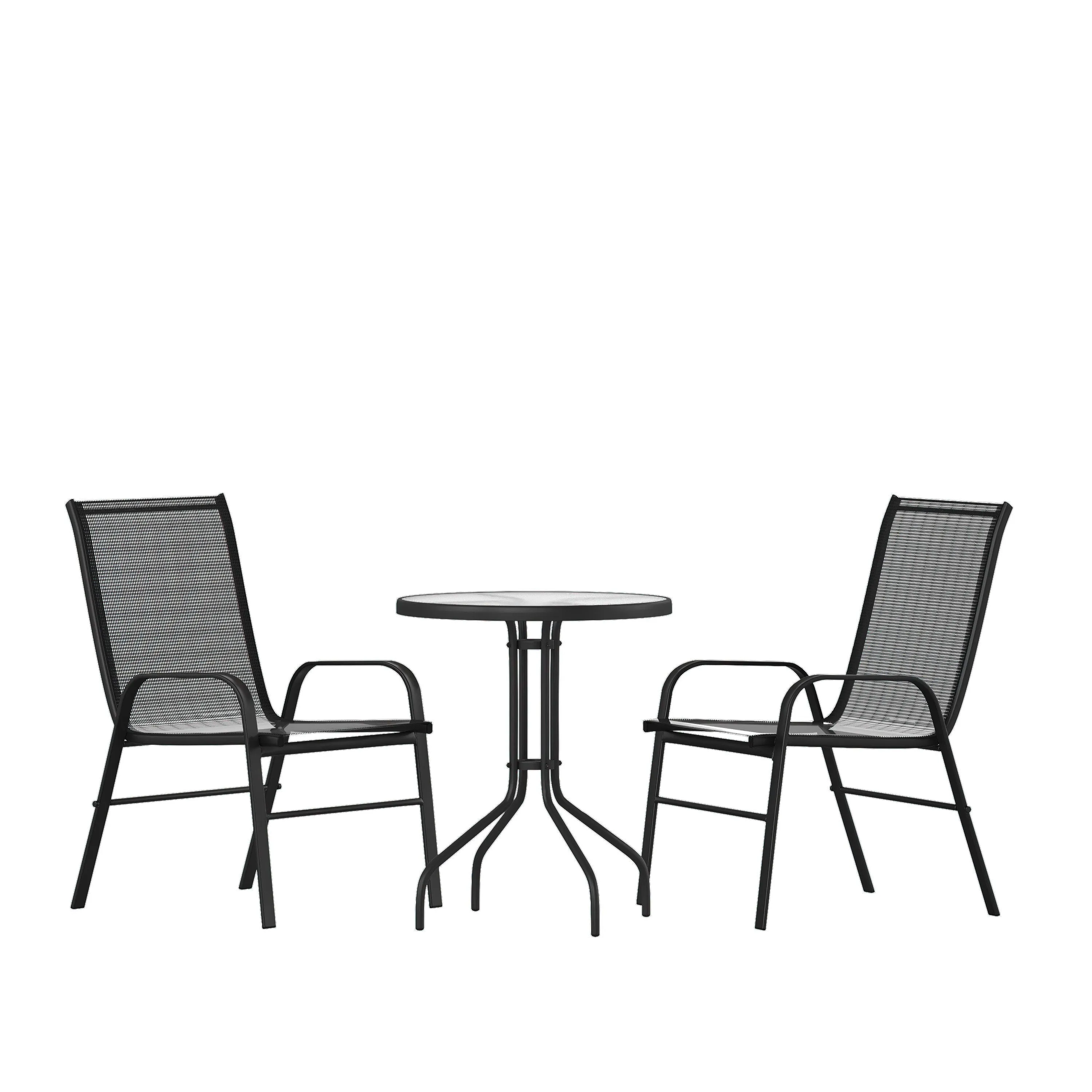 Brazos 3 Piece Outdoor Patio Dining Set - Tempered Glass Patio Table, 2 Flex Comfort Stack Chairs