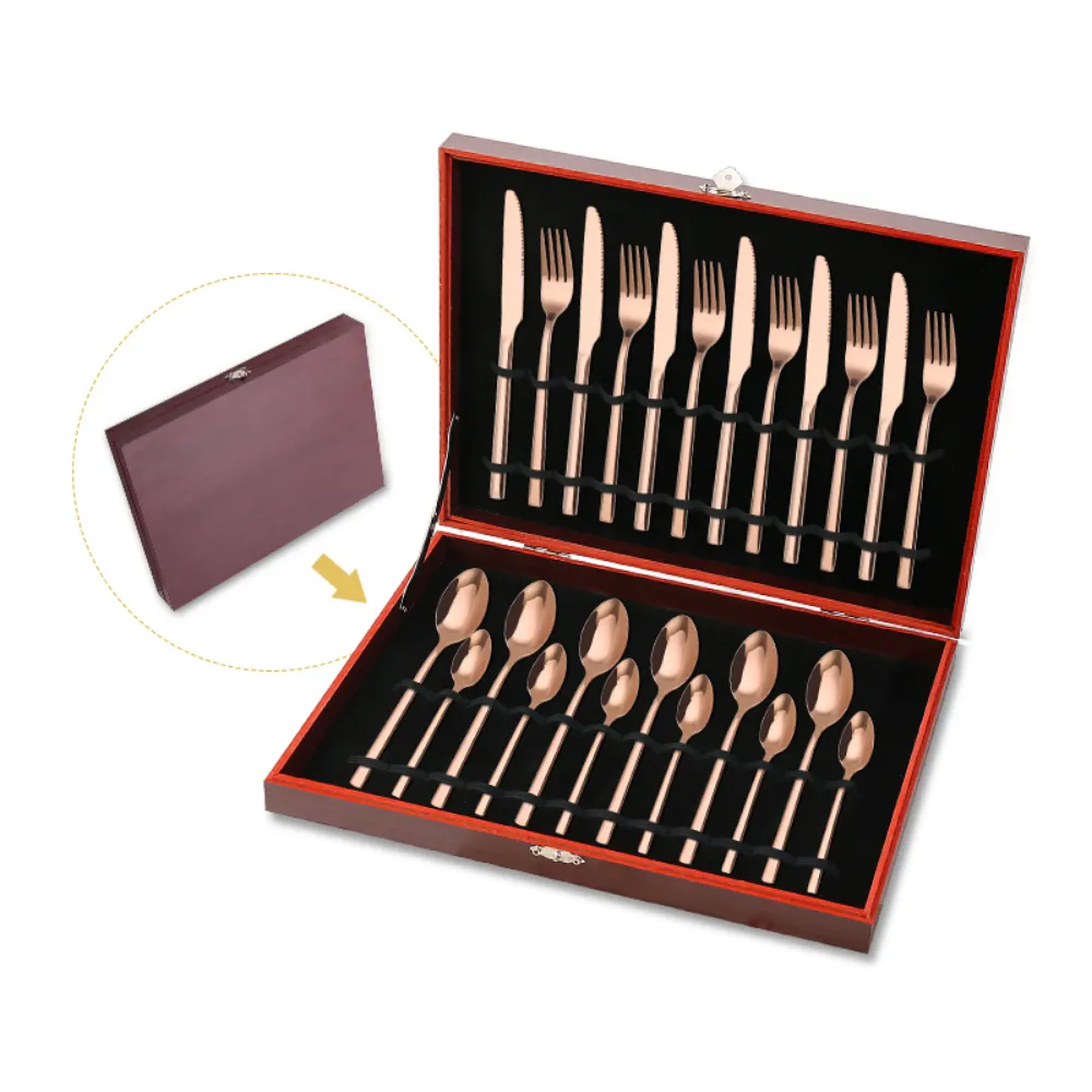 Brown & Red Case Luxurious 24Pcs Flatware Set