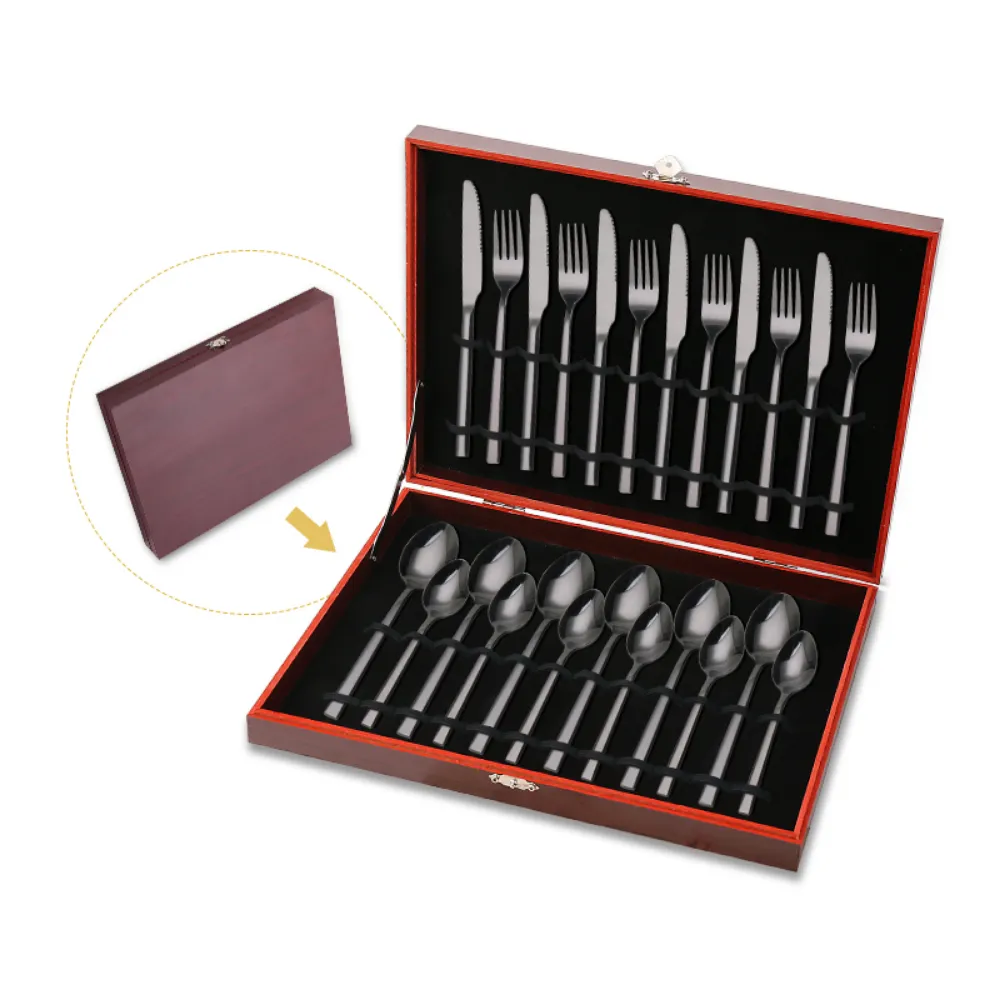 Brown & Red Case Luxurious 24Pcs Flatware Set