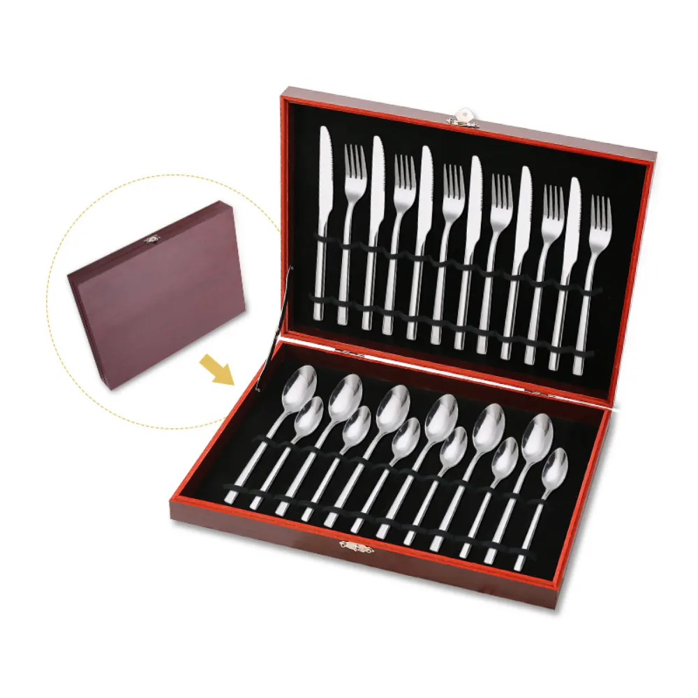 Brown & Red Case Luxurious 24Pcs Flatware Set