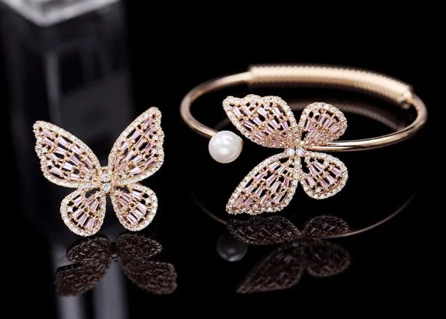 Butterfly Jewelry Sets - Necklaces and Luxury Cubic Zircon CZ Stud Earrings