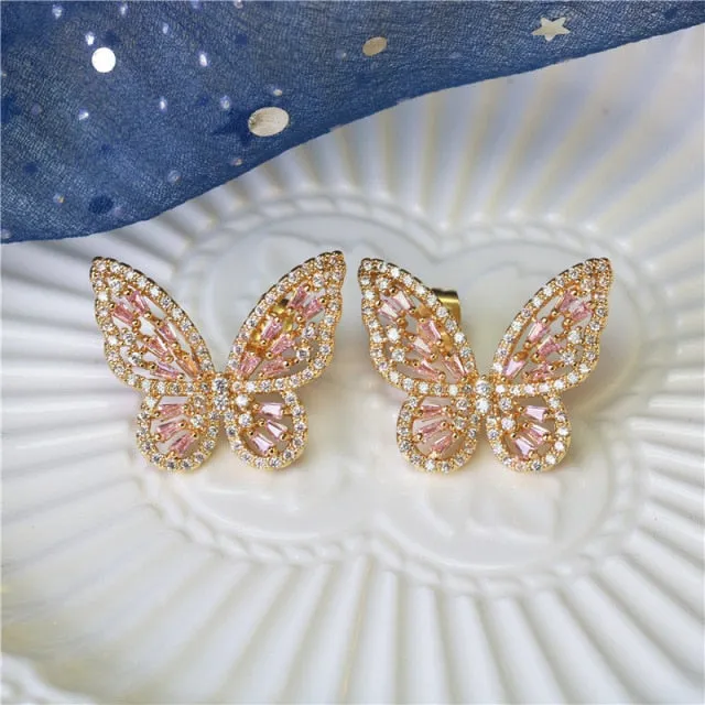 Butterfly Jewelry Sets - Necklaces and Luxury Cubic Zircon CZ Stud Earrings