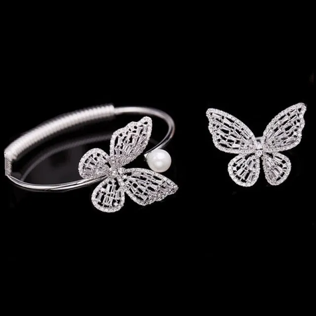 Butterfly Jewelry Sets - Necklaces and Luxury Cubic Zircon CZ Stud Earrings