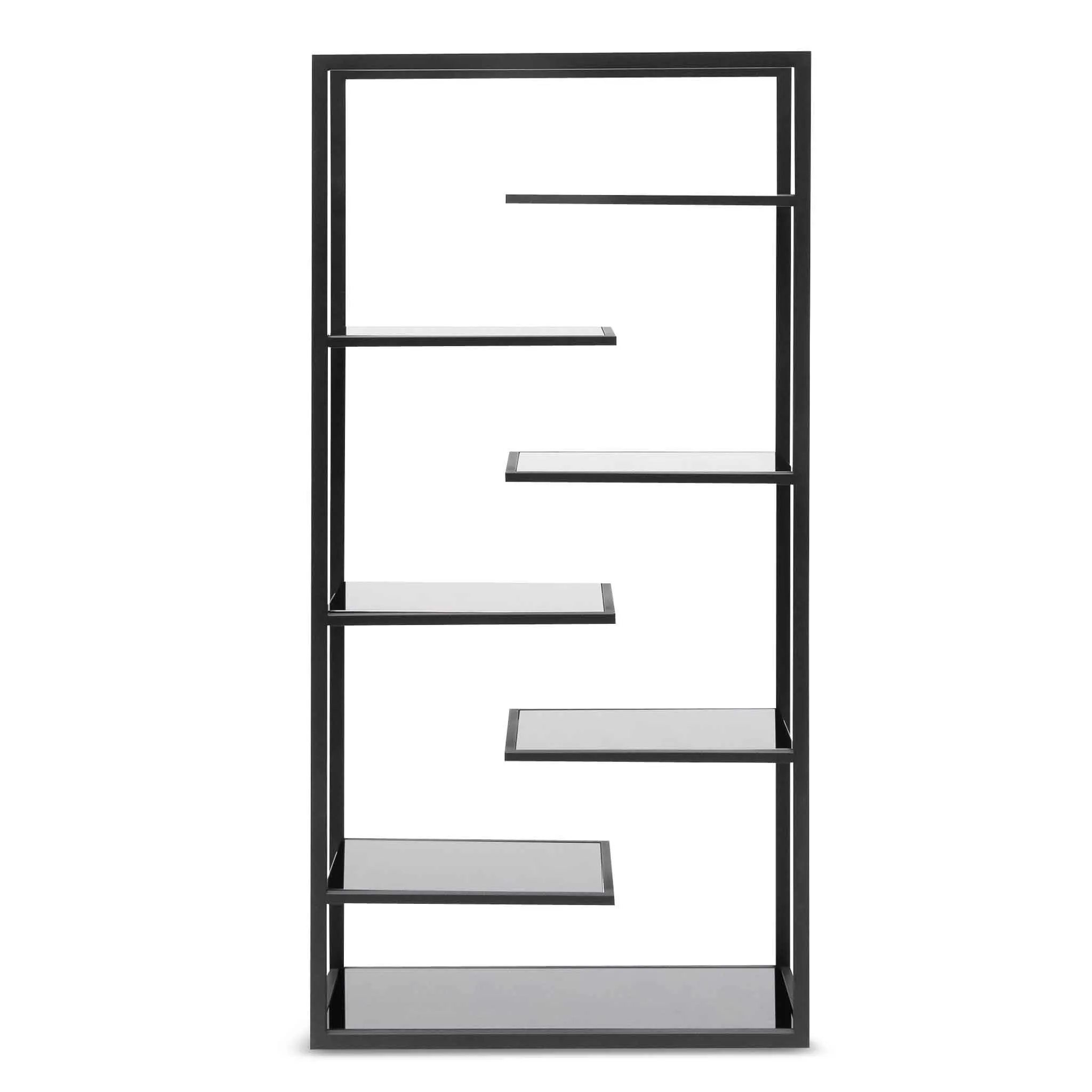 Cathleen 1.8m(H) Black Glass Shelving Unit - Black Frame