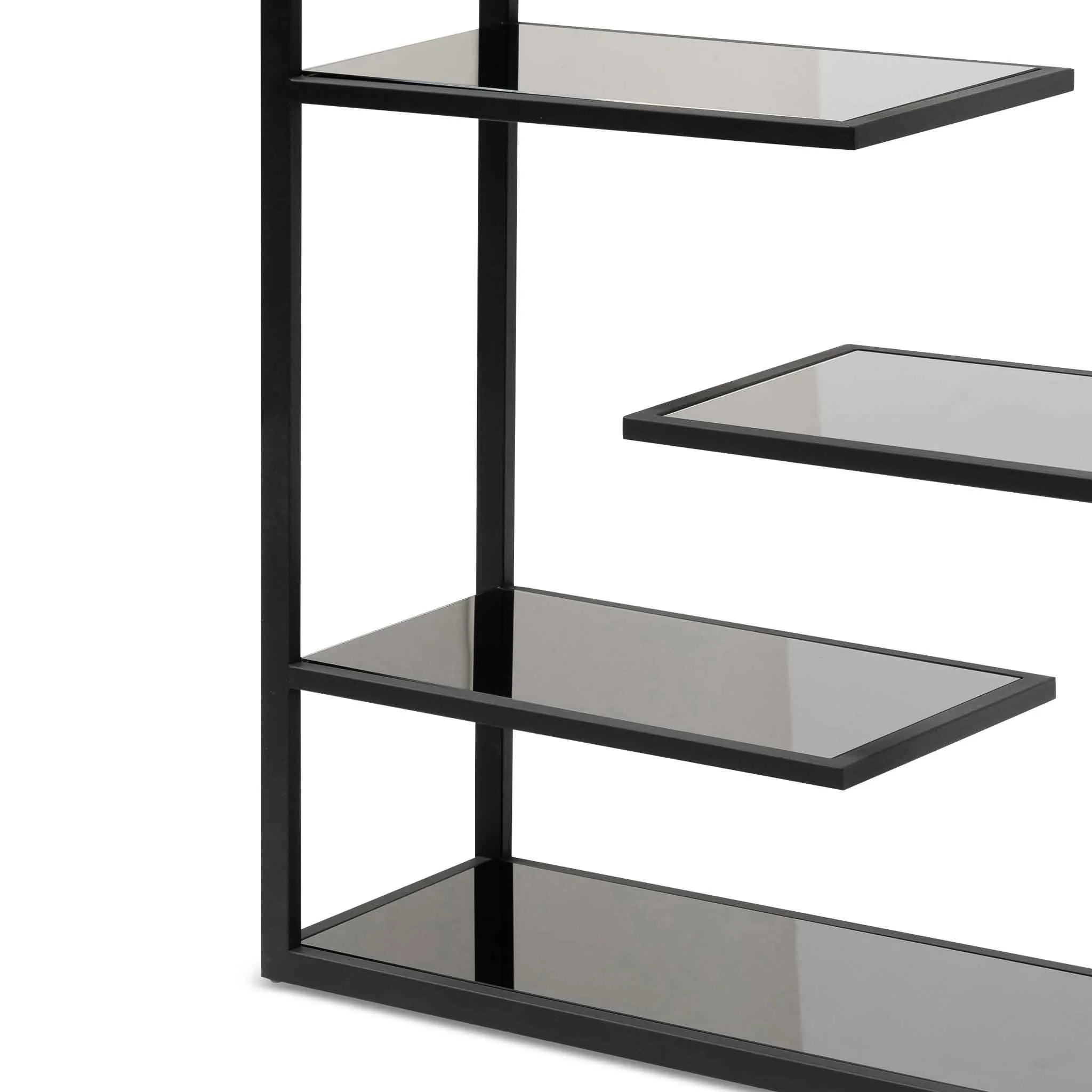 Cathleen 1.8m(H) Black Glass Shelving Unit - Black Frame