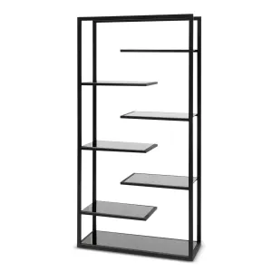 Cathleen 1.8m(H) Black Glass Shelving Unit - Black Frame