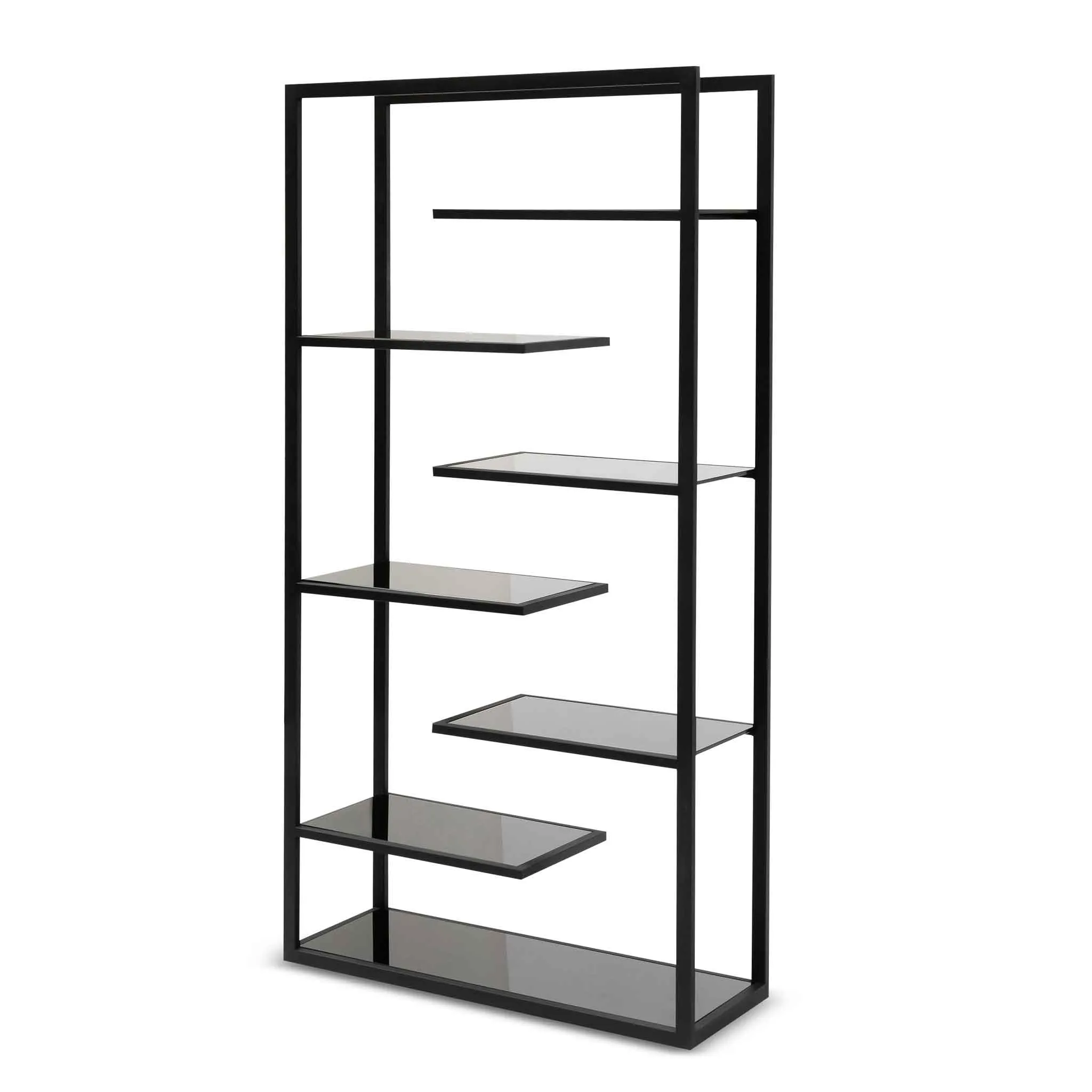 Cathleen 1.8m(H) Black Glass Shelving Unit - Black Frame