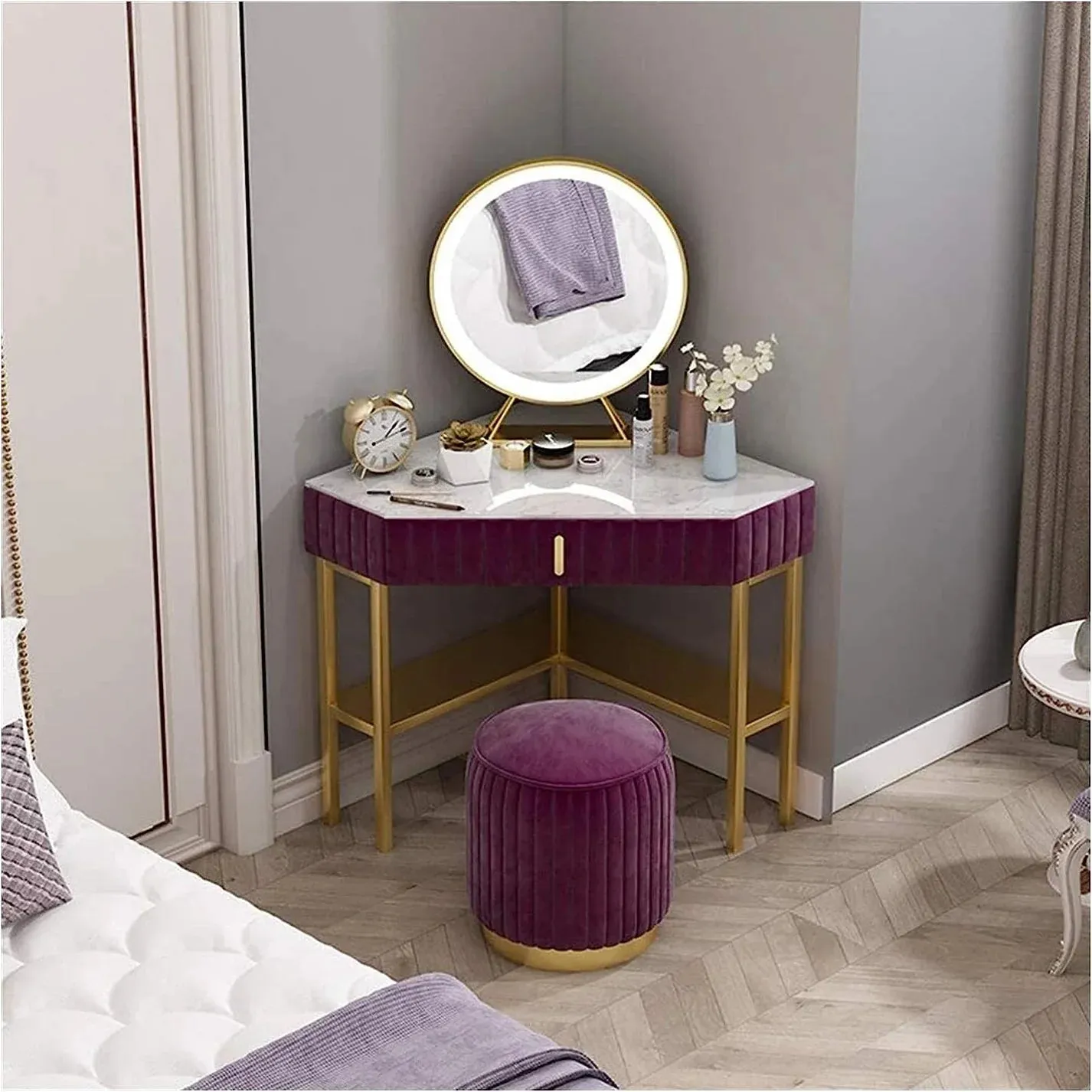 Corn Dressing Table With Ottoman In Stainless Steel - Gold