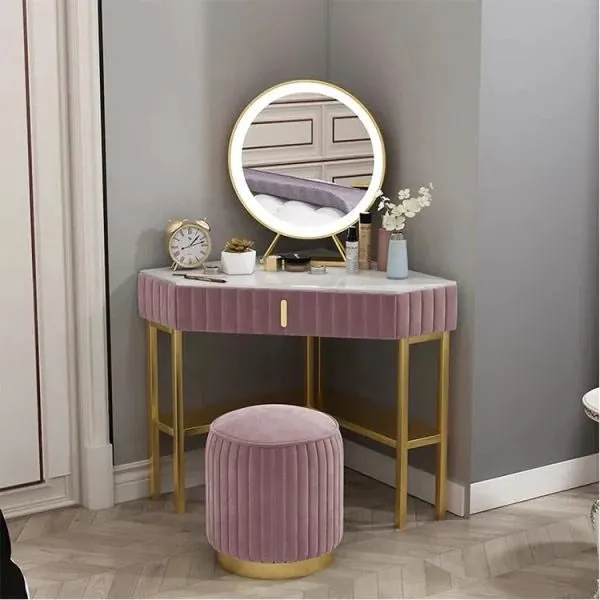 Corn Dressing Table With Ottoman In Stainless Steel - Gold