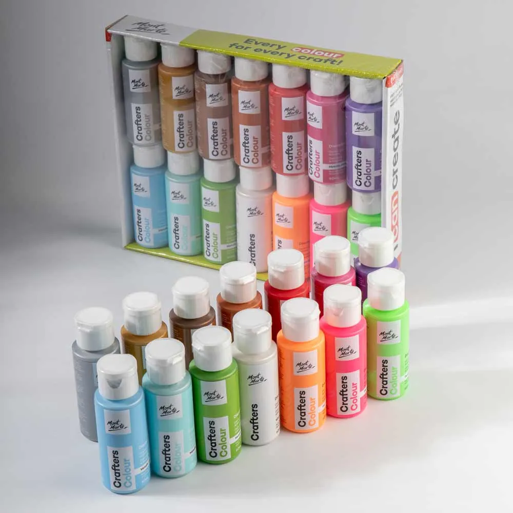 14-Piece Crafters Colour Metallic & Fluorescent Discovery Paint Set (60ml Bottles)