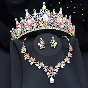 Crystal Bridal Jewelry Sets for Women Tiaras Necklace Earrings Sets