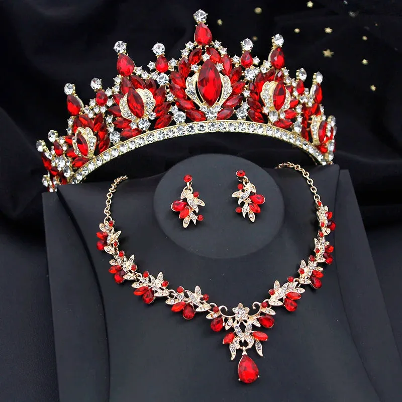 Crystal Bridal Jewelry Sets for Women Tiaras Necklace Earrings Sets