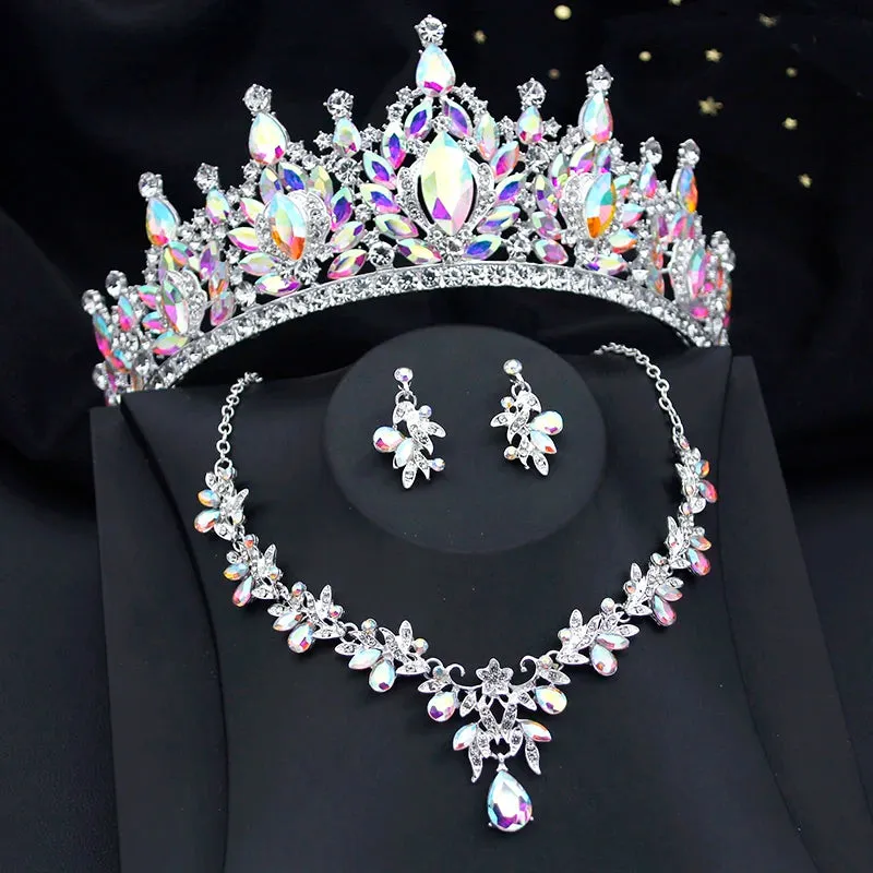 Crystal Bridal Jewelry Sets for Women Tiaras Necklace Earrings Sets