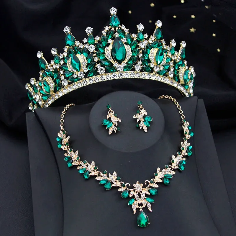 Crystal Bridal Jewelry Sets for Women Tiaras Necklace Earrings Sets