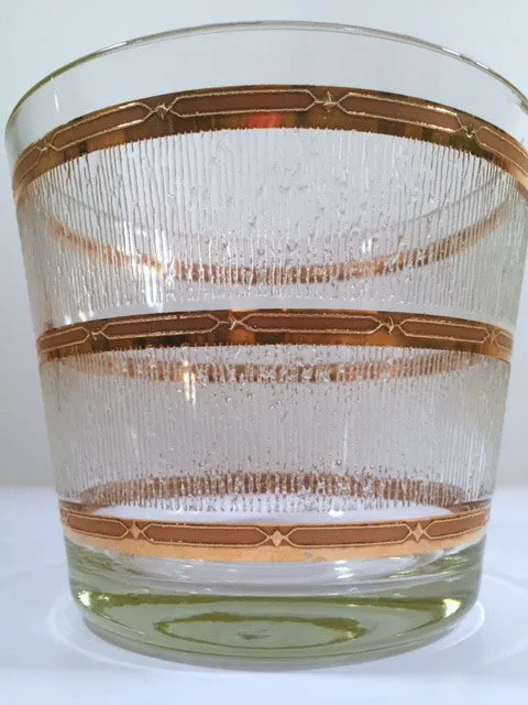 Culver Mid-Century Glass Ice Bucket with Frosted Ice and 22-Karat Gold Band Design